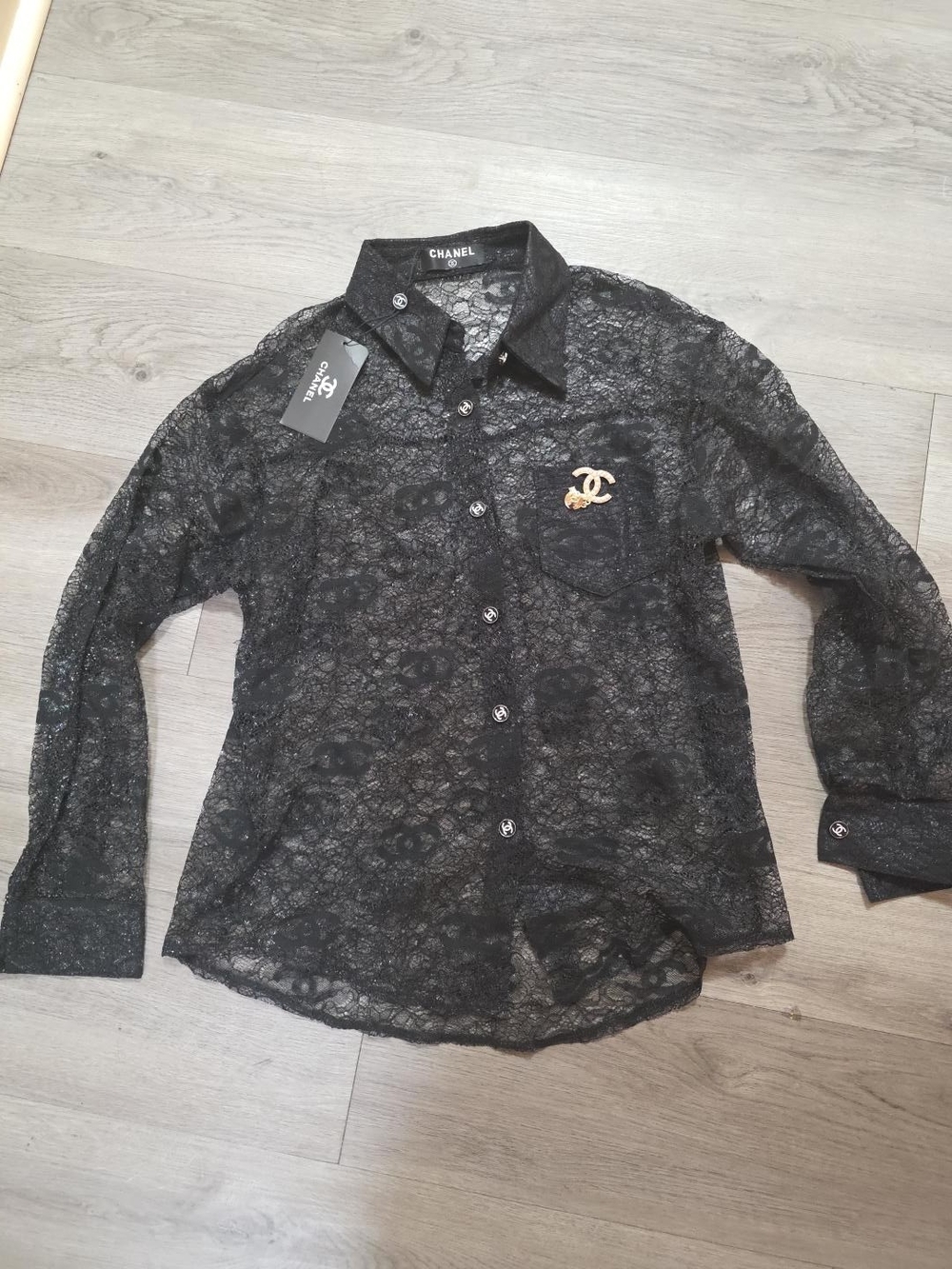 Black Lace Button-Up Shirt